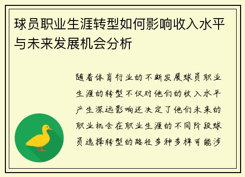 球员职业生涯转型如何影响收入水平与未来发展机会分析